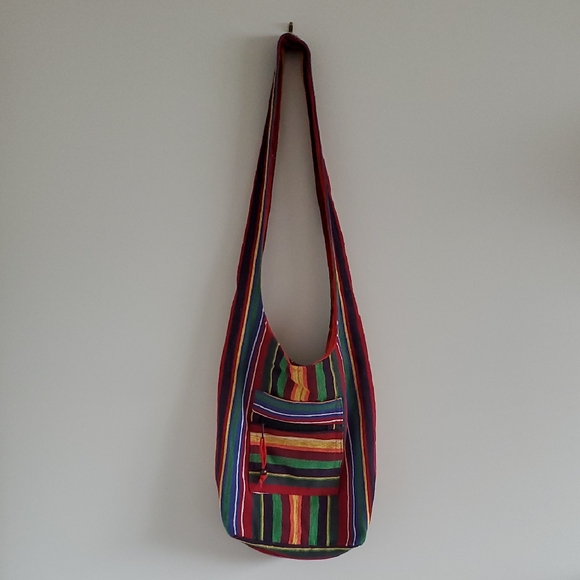 no brand Handbags - Multicolor Striped Cotton Crossbody Boho Hippie Festival Vacation Sling Bag